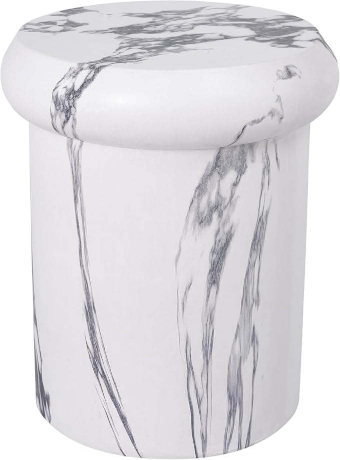Merax 18.11" H Sculptural MGO Side Table, Modern Round End Table with Faux Marble&Travertine Finish, Indoor/Outdoor Versatile Pedestal Stool, Faux Marble