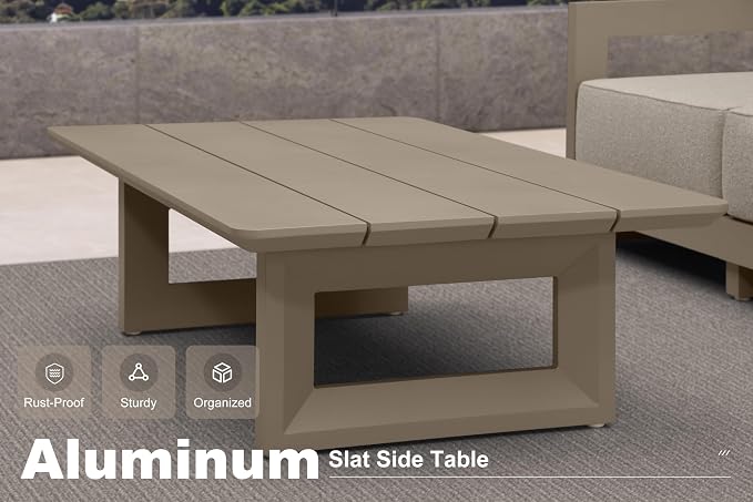 PURPLE LEAF Patio Furniture Set L-Shaped Outdoor Couch with 9.6" Thick Cushion and Soft Pillows 7 Piece Outdoor Sectional Sofas with Table Modern Patio Conversation Sets for Yard Porch Deck, Khaki