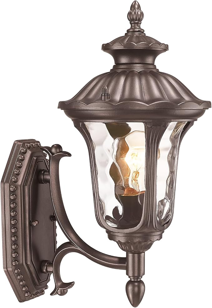 Outdoor Light Fixtures Wall Mount, Waterproof Exterior Wall Lanterns with Waer Ripple Glass, Outside Sconces, Front Porch Lights for House Garage Doorway Patio, 15'' Small Oil-Rubbed Bronze