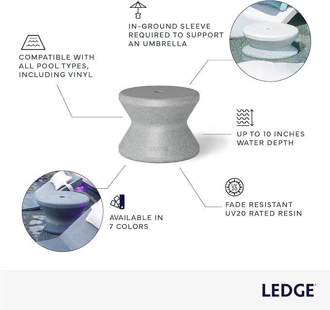 Ledge Lounger in-Pool Side Table with Umbrella Hole (Sandstone)