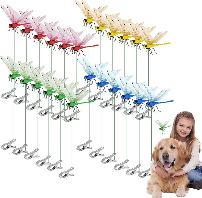 24pcs Dragon Fly Clips for Bugs Repel Lent - Lifelike Outdoor Decorative Dragonflies for Patio, Porch, Plants, Yard and Backpack, Waterproof Summer Garden Ornaments