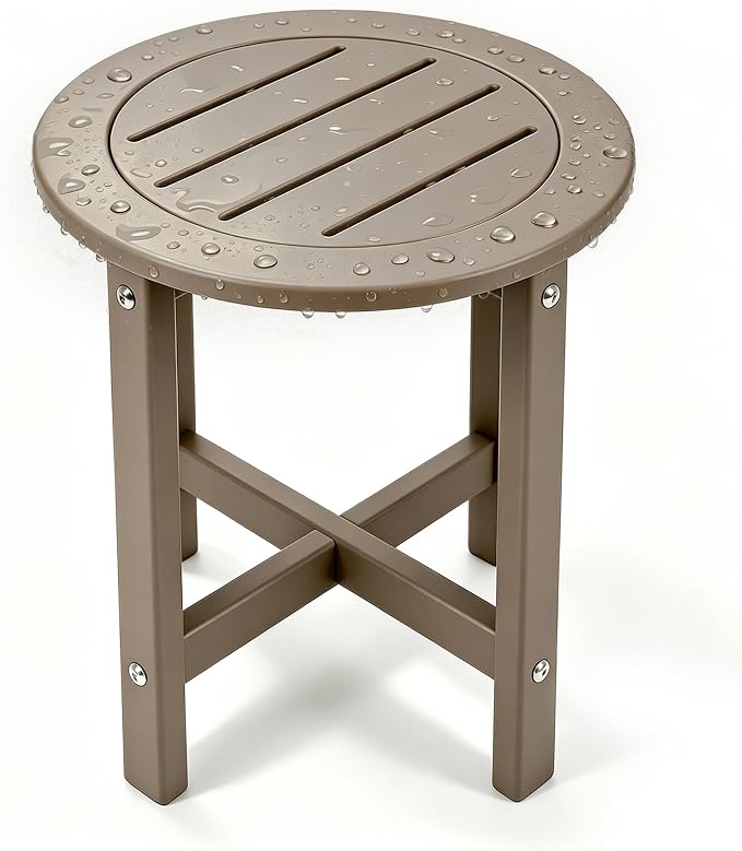 Small Outdoor Side Table 15.94" HDPE Round Adirondack End Table | Storage Shelf, Plant Stand, Weather Resistant, Easy to Clean & Use, Not prone to fading, for Patio, Backyard, Deck, Brown