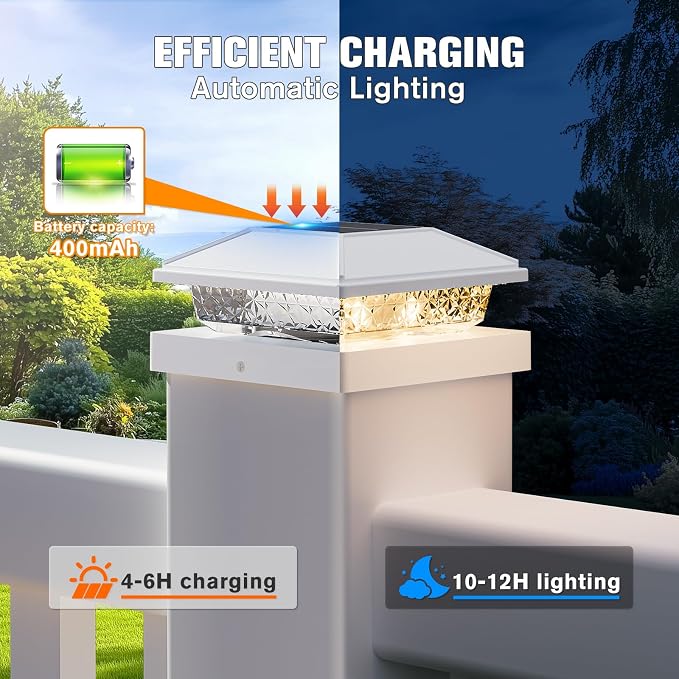 Solar Post Cap Lights,4x4 Post Solar Light,Warm White,12 Pack White | Fence Post Solar Lights for 4x4 Post Caps Wood Vinyl &5x5 Vinyl Post,IP64 Waterproof Solar Post Lights Outdoor for Deck