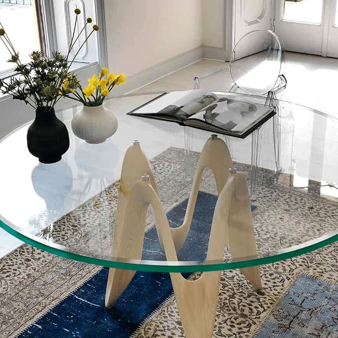 Dulles Glass 36 inch Round Glass Table Top - Tempered - 1/4" Thick Glass Surface, Safe Beveled Edge, Multipurpose for Dining Table, Patio, Coffee and End Table
