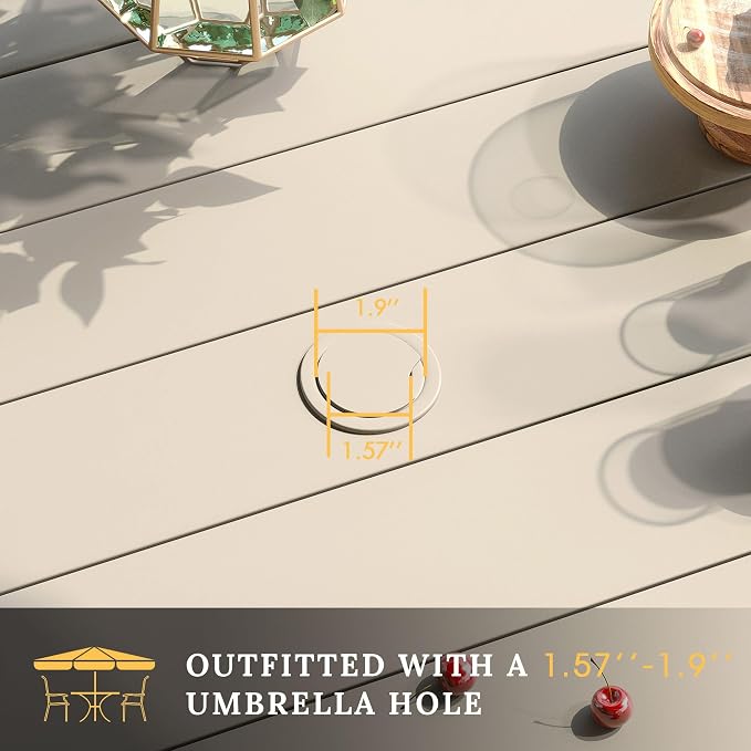 VICLLAX 47.2" Outdoor Round Patio Table for Lawn Garden, All Weather Metal Round Outdoor Dining Table with Adjustable Umbrella Hole, 6 Person Patio Table, Sandshell