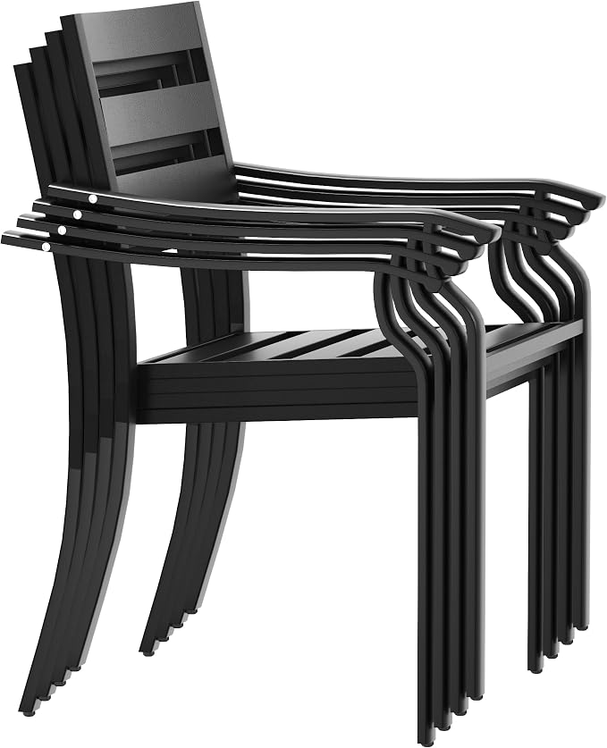 HOMREST Black Stationary Cast Aluminum Outdoor Dining Chair, 4 Piece Patio Chairs, Set of 4 Garden Chairs with Armrest & Backrest for Garden Patio Pool Beach Yard, Black