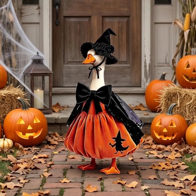 Mtsebmves Pumpkin Wizard Porch Goose Outfit Witch Geese Costume 23-Inch Porch Goose Dress for Yard Lawn Outdoor Garden Patio