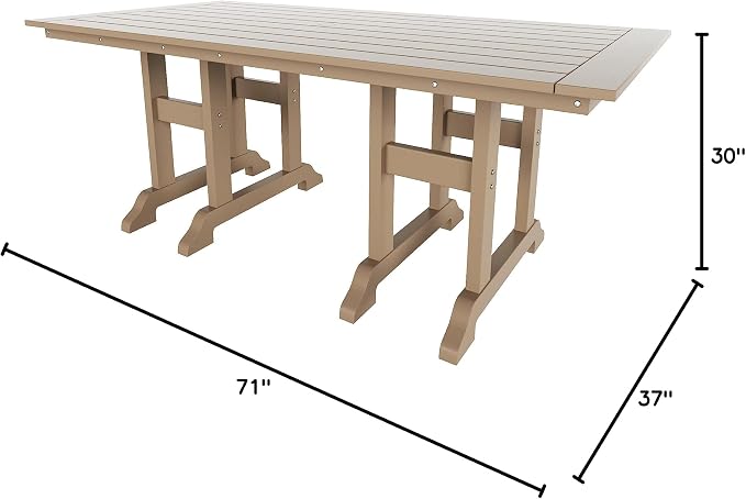 HDPE Laguna 38" X 73" Rectangular Dining Table,Weathered Wood
