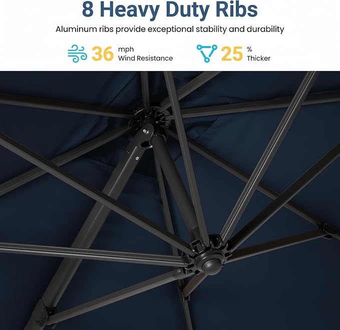 Wisteria Lane 6 Pieces Aluminum Patio Furniture Set with Umbrella, All Weather Oversized Outdoor Furniture Set with Deep Seat and Back Cushion, Patio Conversation Sets Wide armrest, Light Gray & Navy