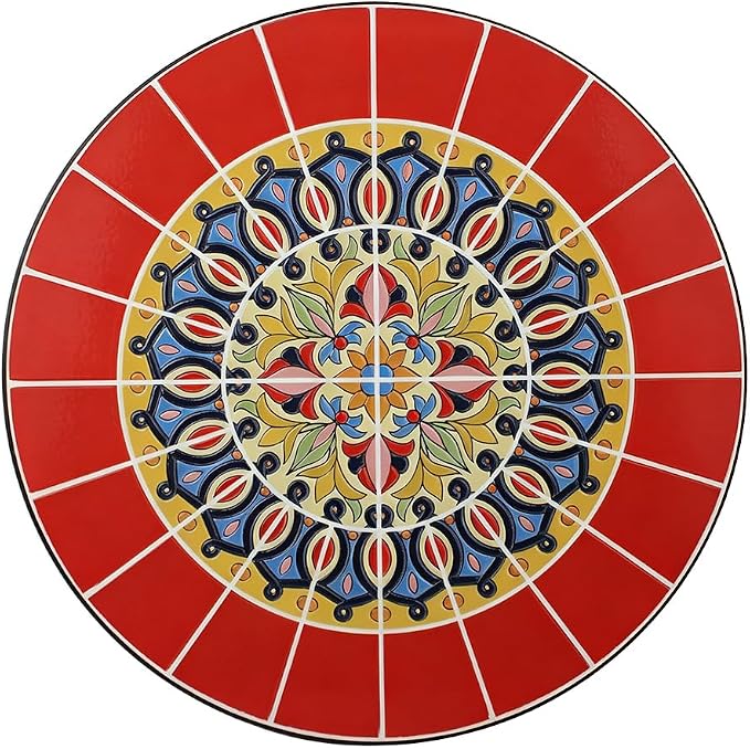 3 Piece Bistro Sets Mosaic Tile Round Table Folding Chairs Garden | Set of 3 Patio Furniture 23.6" Table and 2 Chairs Outdoor Bistro Chairs Artistic Table for Balcony Porch Apartment Backyard