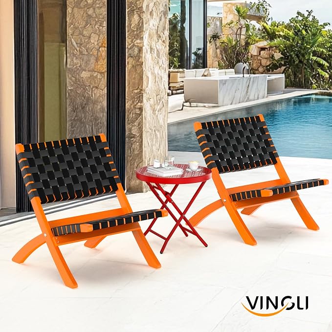 VINGLI Patio Folding Side Table, Small Outdoor Table with Everlasting Floral Pattern and Sturdy X-Shaped Metal Frame Ideal for Indoor & Outdoor Balcony, Porch, Backyard, Deck, Red, 1 Pack