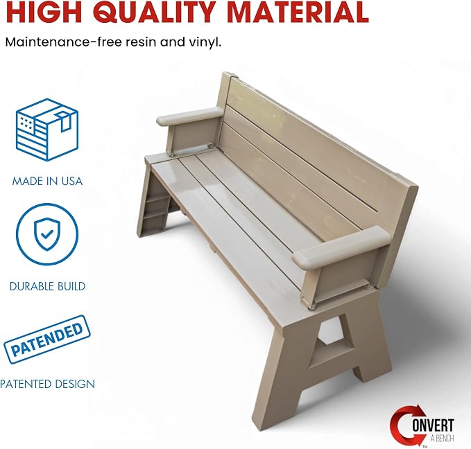 Convert-a-Bench Gen 1 2-in-1 Outdoor Convertible Bench to Picnic Table | Space-Saving, Weather-Resistant Patio Furniture for Yard, Deck, Garden | Easy Assembly & Durable - 1 Bench/Order, Driftwood