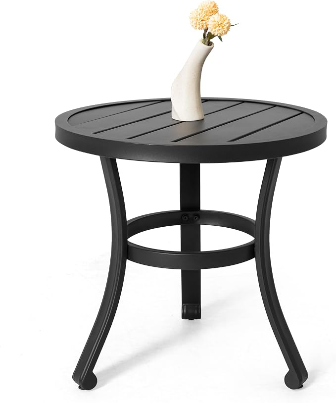 NUU GARDEN 20 Inch Outdoor Metal Side Table, Weather Resistant Patio End Table, Bistro Side Table for Pool Deck Balcony Porch Garden Yard, Black