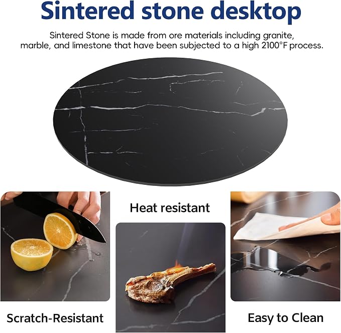 ZL ZELing Round Sintered Stone Table Top 39.3",Replacement Table Top for Indoor & Outdoor - Heat/Scratch Resistant Waterproof Ceramic DIY Desktop, Patio/Balcony/Bistro/Café & Dining Room (Matte black)