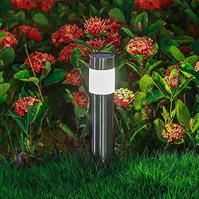 SUNWIND Solar Bollard Lights Outdoor - 6 Pack Stainless Steel Warm White LED Landscape Lights Waterproof Decorative Lighting for Backyard Lawn Patio