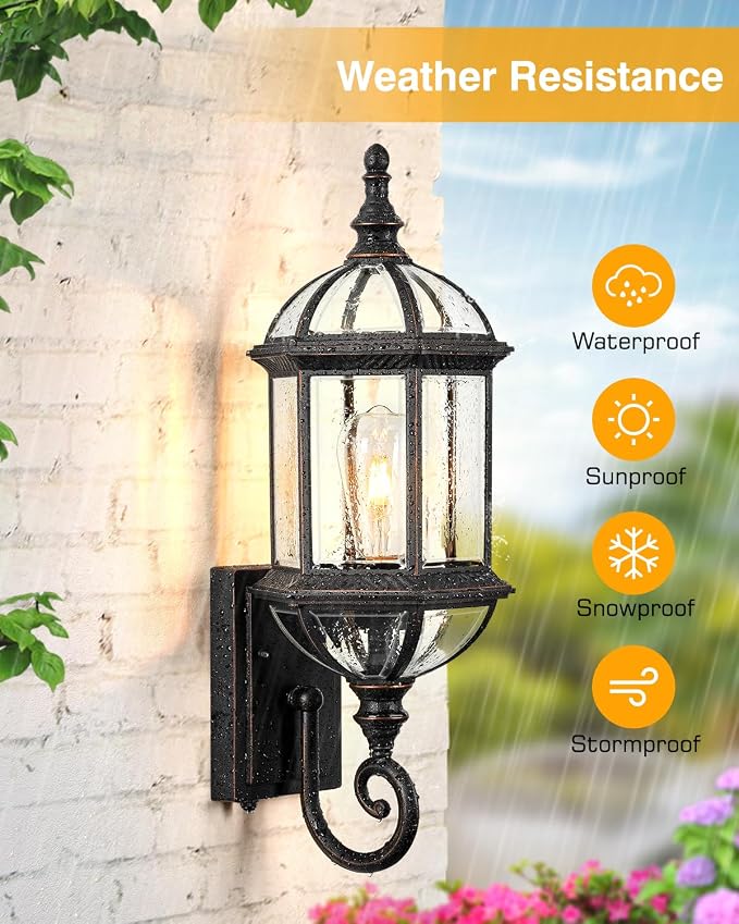 VIANIS 22" Large Dusk to Dawn Outdoor Lighting, Oil Rubbed Bronze Outdoor Wall Lights, Porch Lights Outdoor with Tempered Beveled Glass, Waterproof Exterior Lighting Fixtures, Classic Type