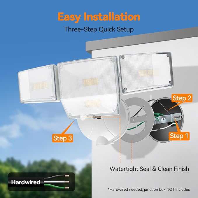 85W 10000LM Switch Controlled Outdoor Flood Lights, 4-Head Super Bright LED Security Light, 5000K Daylight, IP65 Waterproof Hardwired Exterior Light for Outside Garage Yard (White)