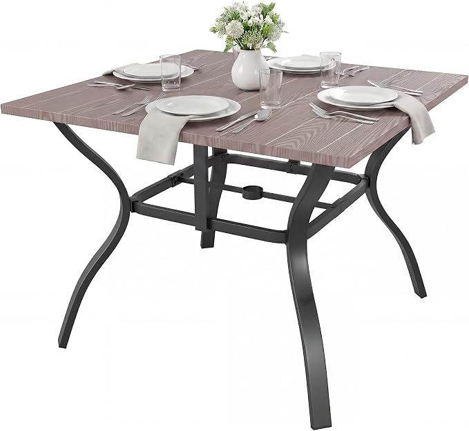 Outdoor Dining Table for 4-38" x 38" Matel Patio Table with E-Coated Finish, 1.6" Umbrella Hole for Garden, Backyard