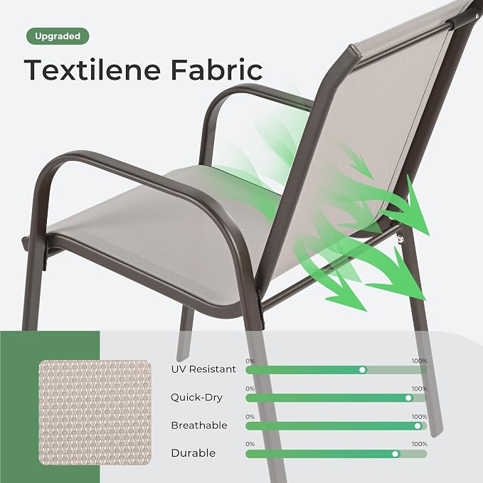 Outdoor Dining Set for 8, Patio Dining Set with Textilene Dining Chairs, Metal Dining Table with Umbrella Hole, Stackable Outdoor Chairs for Garden, Patio, Poolside and Backyard, Grey