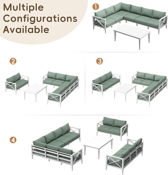 Outdoor Sectional Sofa Set 6 Seat Patio Conversation Set with Cushions, Aluminum Patio Furniture for Backyard Deck Garden Seating