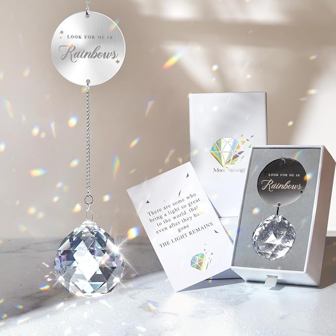 Mooncraftlogy Memorial Gift for Loss of Loved One, Light Crystal Suncatcher | Unique Sympathy Idea, Clear Memory Prism Crystal Ball, Grief Rainbow Sun Catcher, Bereavement Box for Mom Dad Son Daughter