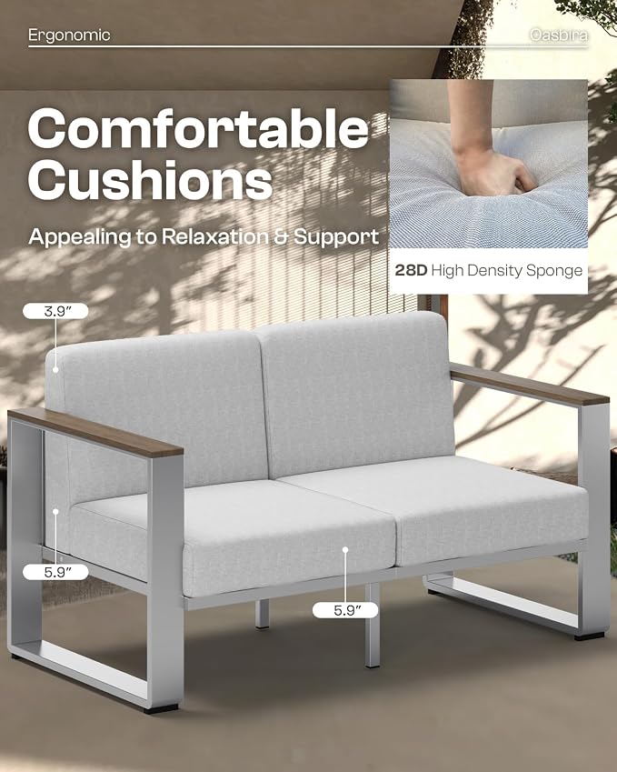 Patio Furniture Set, 5 Piece Aluminum Outdoor Furniture Set with Coffee Table, Wide Seat and Thick Cushions, Modern Patio Conversation Sets for Deck, Porch (LightGray)