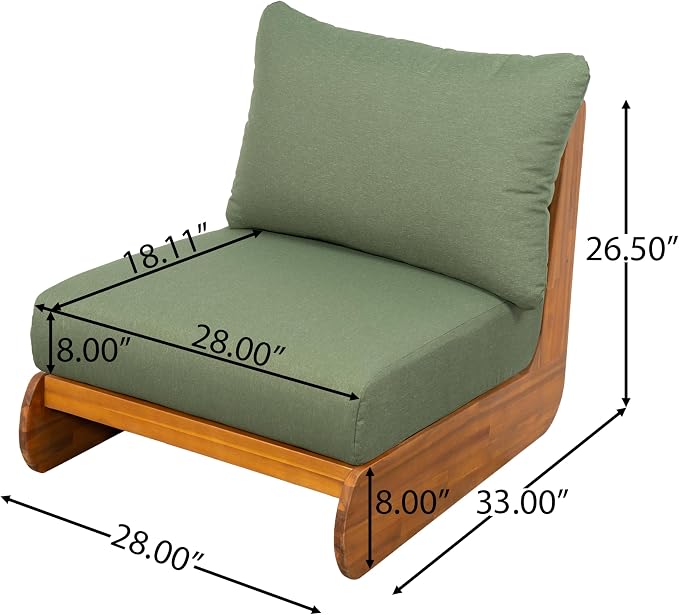 Christopher Knight Home Isabel 5-Seater Outdoor Patio Furniture Set with Removable Cushion, Acacia Wood Patio Conversation Set with 3-Seater Sofa & Club Chairs, 3 Piece Sectional Sofa Set, Green+Teak