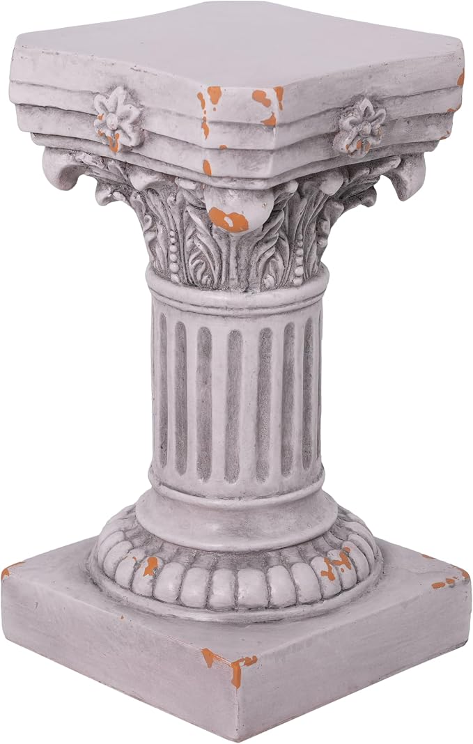 Merax 16.73" H Corinthian Pedestal Plant Stand, MGO Decorative Pedestal Side Table for Indoor Outdoor Entryway Garden Home, Antique White, No Assembly Needed