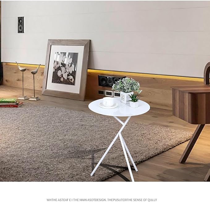 Dendritic End Table Metal Round Small Side Table Outdoor & Indoor Coffee Table for Small Spaces Bedroom Patio,White