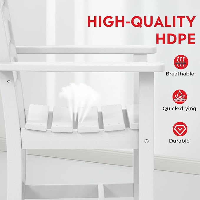 Costaelm Palms 5-Piece HDPE Outdoor Square Patio Dining Table Set with Armchairs, White
