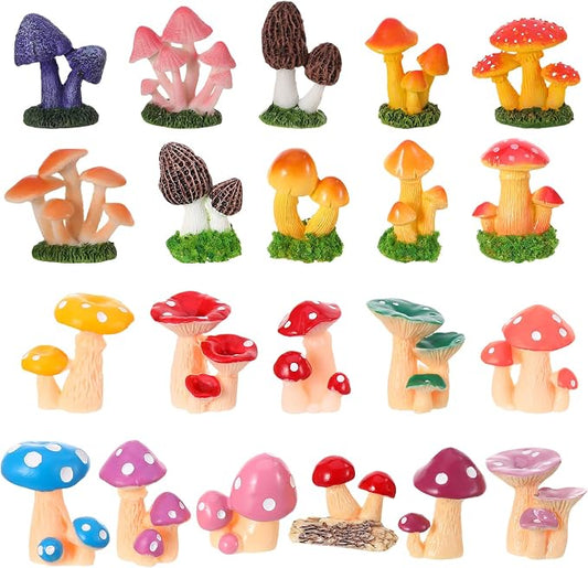 21 PCS 1.3 to 2 Inch Mini Mushrooms Cute Tiny Resin Mushrooms Figures Miniature Little Small Mushroom for Outdoor Decoration Fairy Garden Landscape Bonsai Aquarium Dollhouse Hide Crafts Decor