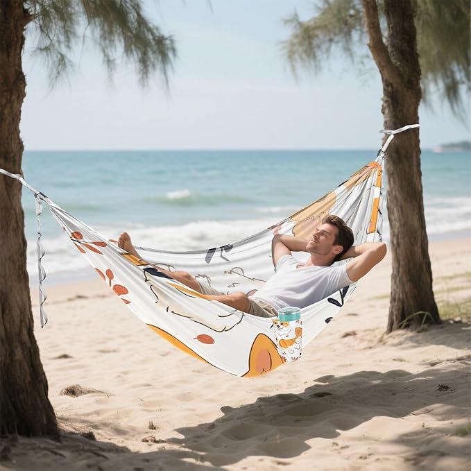 Round Rump Pup Dog Floral Pattern Outdoor Hammocks Foldable Swing Hammock for Patio Backyard Lounge Base