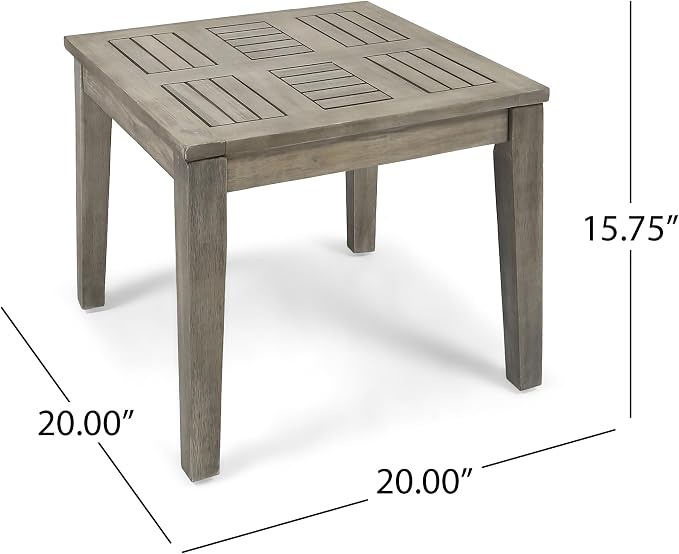 Outdoor Acacia Wood Side Table, 20x20 Inch Low Profile Patio End Table, Transitional Design for Porch, Deck, Poolside & Garden, 300 lbs Weight Capacity, Weather-Resistant - Natural