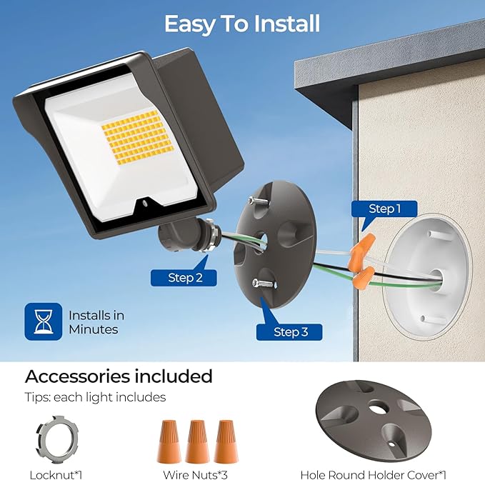 CINOTON 55W 7700LM LED Flood Lights Outdoor, 3CCT, ETL Listed, 1 Pack | IP65 Waterproof Security Wall Pack with 180°Knuckle, Dusk to Dawn 120V Aluminum Fixture for Warehouse Patio Porch Garage
