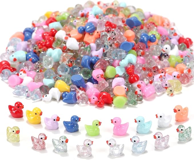 170 Pcs Mini Ducks Tiny Resin Ducks Glitter Little Animals Figurines Bulk for Micro Landscape Aquarium Ornaments Kit Dollhouse Decor Crafts Garden Accessories