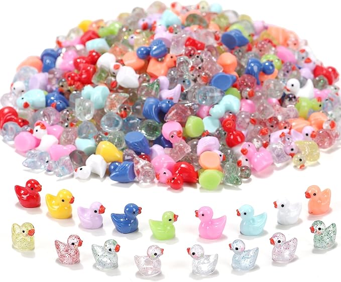 255 Pcs Mini Ducks Tiny Resin Ducks Glitter Little Animals Figurines Bulk for Micro Landscape Aquarium Ornaments Kit Dollhouse Decor Crafts Garden Accessories