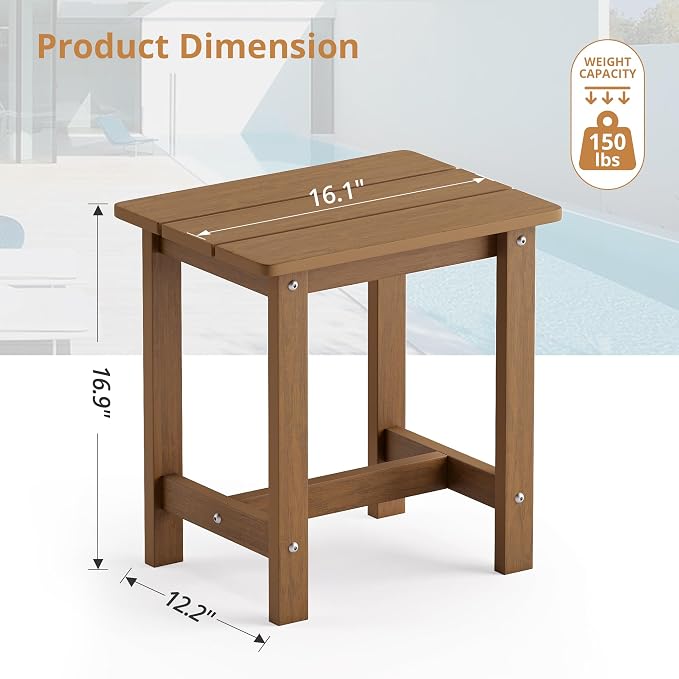 LUE BONA Outdoor Side Table Set of 2, HDPS Small Outdoor Table, Adirondack Side Table, Outside End Table for Patio, Porch, Deck, Pool, Weather Resistant/Easy Maintenance/Indoor or Outside Use, Brown