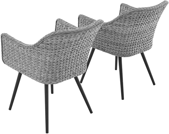 Modway EEI-3181-GRY-GRY-SET Endeavor Outdoor Patio Wicker Rattan Dining Armchair, Set of 2, Gray
