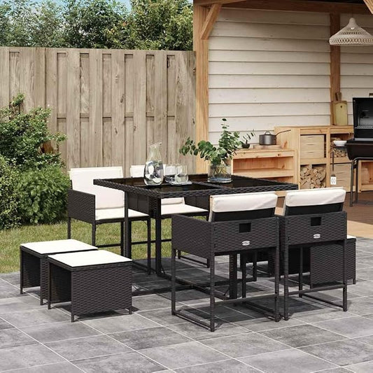 9-Piece Modern Garden Dining Set & Outdoor Dining Set Black Poly Rattan Patio Dining Set for Garden Backyard Patio 41.7 x 43.3 x 28.7 in