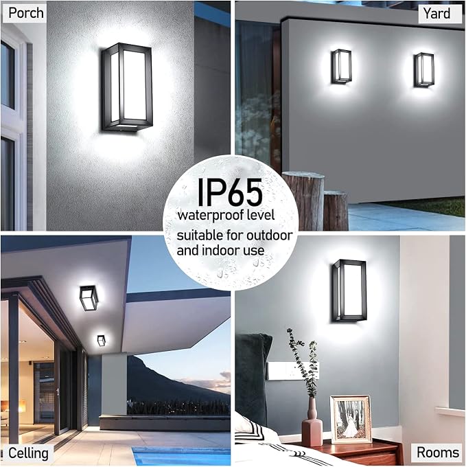 Outdoor Wall Sconce Lights, 2Packs 24W 5000K Daylight White Aluminum Exterior Light Fixture Wall Mount Ip65 Waterproof, Led Porch Light for Garage Walkway Hallway Backyard Garden