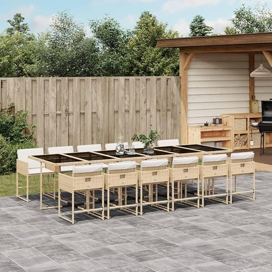 13 pcs Set Patio Dining Set & Outdoor Dining Set Beige PE Rattan Balcony Furniture Garden Dining Set for Front Porch Lawn Backyard 129.9 x 41.7 x 28.7 in
