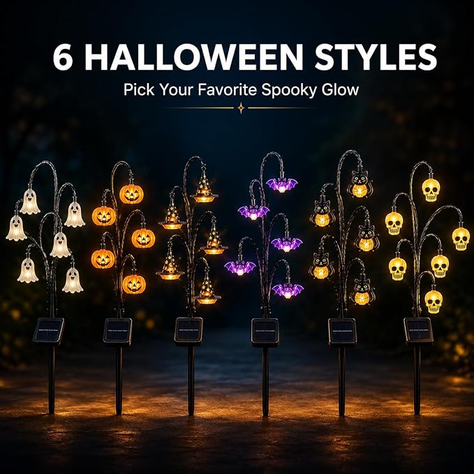 Halloween Solar Tree Stump Light, Glowing Ghost Garden Stake Lantern for Outdoor ，Style D