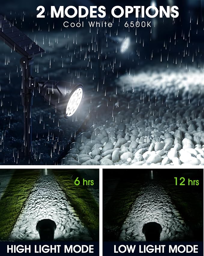 DBF Solar Outdoor Lights, 600LM Solar Spot Lights Outdoor Waterproof with 2 Lighting Modes, Adjustable Head & Solar Panel Landscape Spotlights for Flag Garden Yard Driveway Patio(Cool White, 4 Pack)