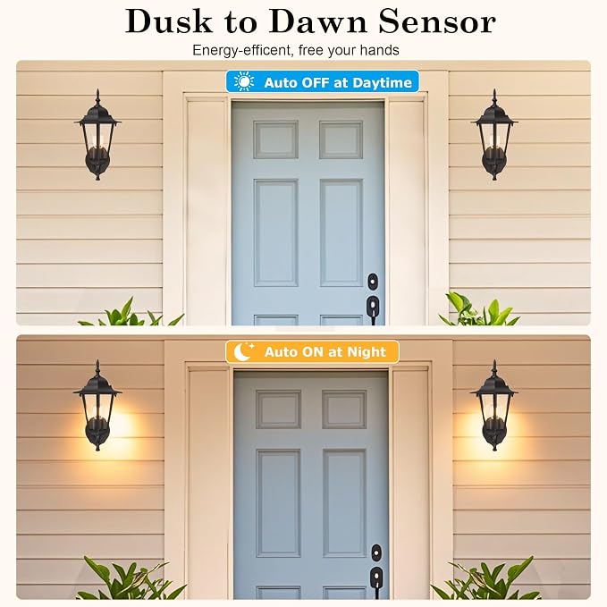 GRUENLICH Outdoor Wall Light Fixture, Rustproof Aluminum, Glass | Dusk to Dawn Exterior Porch Light Wall Sconce Lantern for House, Patio, Garage, Waterproof, E26 Socket 60W Max, Black, 2 Pack