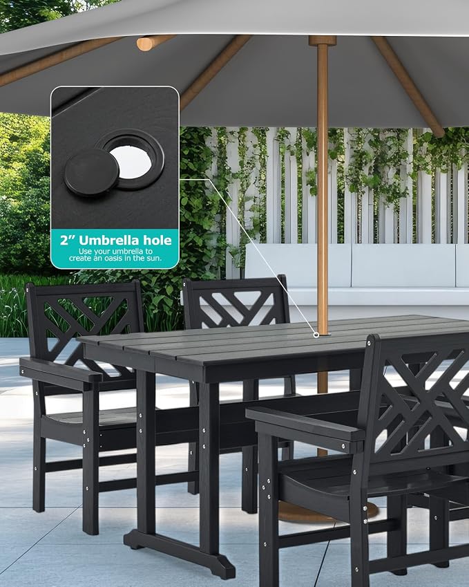 12 Piece HDPE Outdoor Dining Set for 10, Patio HDPE Furniture Set with 2 Table and Umbrella Hole, Outdoor Table and Chairs for Garden, Poolside, Backyard, Deck