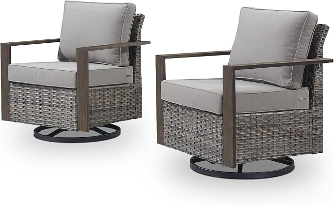 Belord Outdoor Swivel Rocker Chairs with Metal Wide Armrests, Patio Wicker Swivel Chairs Set of 2, Patio Furniture Set with Swivel Glider Chairs for Porch Deck Sunroom Backyard