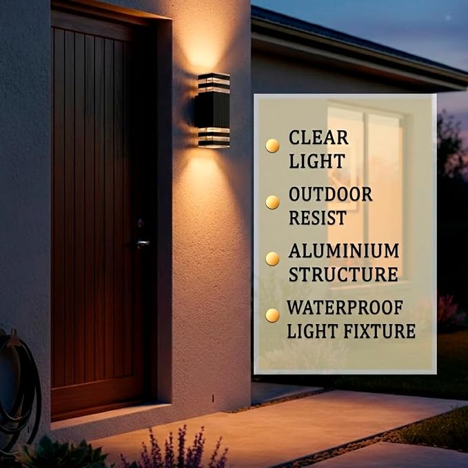 Wired Wall Light Outdoor Waterproof IP65, Super Bright Starburst Pattern 2 x GU10 Sockets Duo Pathway Light, 1 Unit Professional Landscape Lighting for Garden, Yard, Patio, Walkway, Anti-Rust Aluminum
