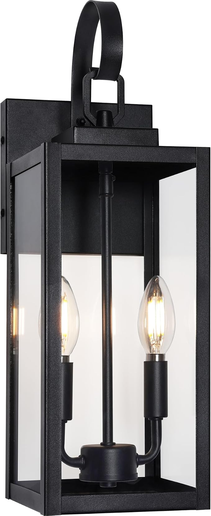 BesLowe 18" Large Outdoor Wall Light, 2-Light Black Exterior Sconce | Waterproof, Rust-Resistant, Durable Metal with Clear Glass, Standard E12 Socket, Easy to Install