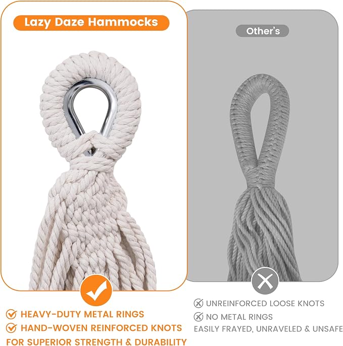 Lazy Daze Hammocks Double Brazilian Cotton Hammock, Extra Large Portable Outdoor Camping Hammock with Tree Straps & Travel Bag for Backyard Patio Poolside Indoor, 550lbs Capacity, Blue