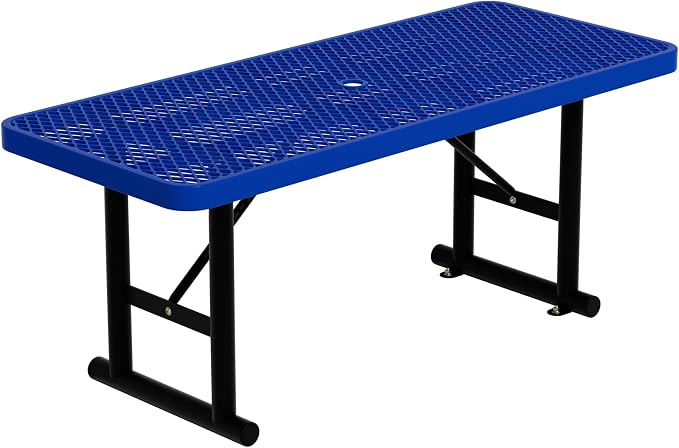 6FT Picnic Tables for Outdoors,Blue Rectangular Heavy Duty Commercial Picnic Table with Umbrella Hole,Weather-Resistant Camping Table Dining Table for Backyard, Patio, Garden, Shops, Parks